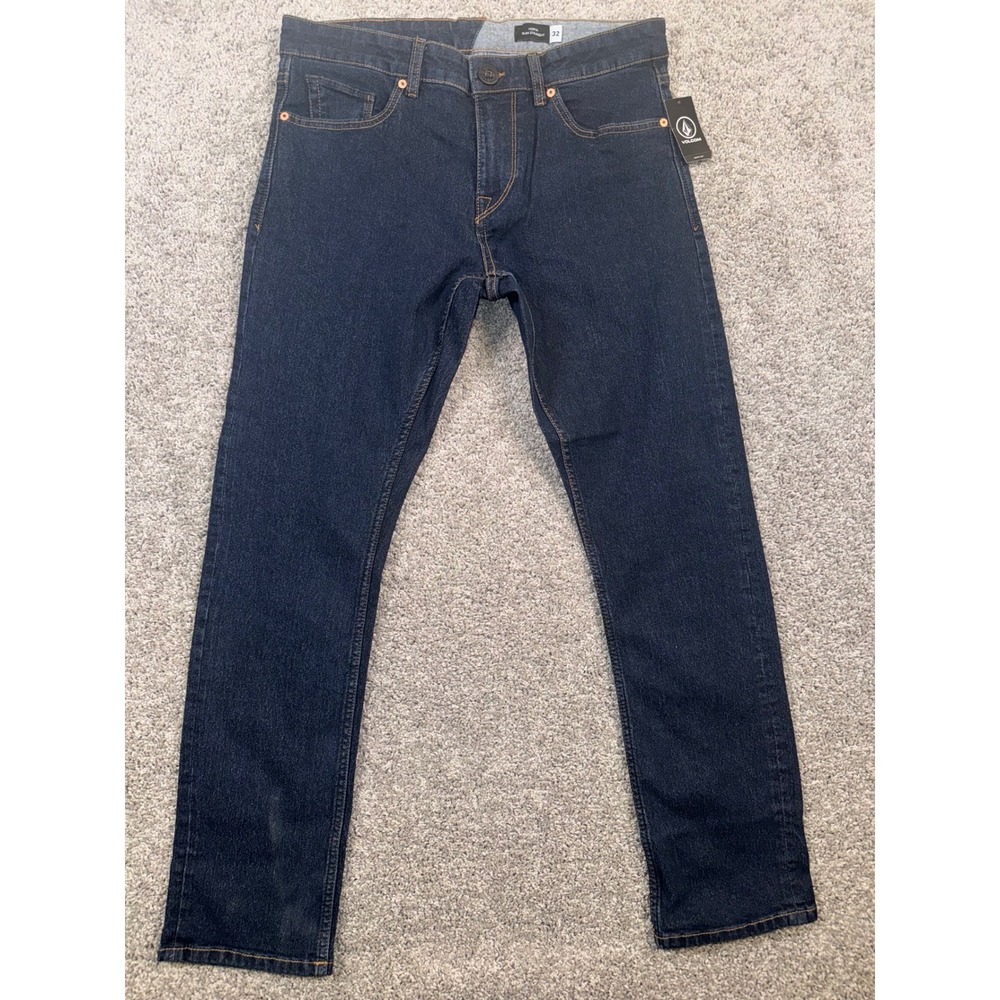 Volcom Vorta Slim Straight Stretch Denim Jeans Blue Mens Size 32x30 NEW - Picture 2 of 10